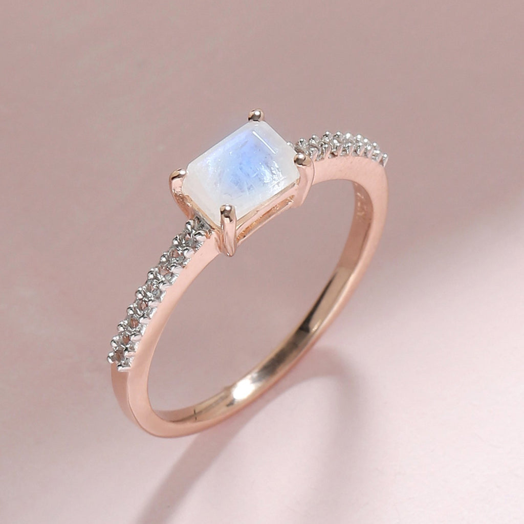 Tiramisu 0.65 Ct Moonstone Solid 10k Rose Gold Ring Jewelry