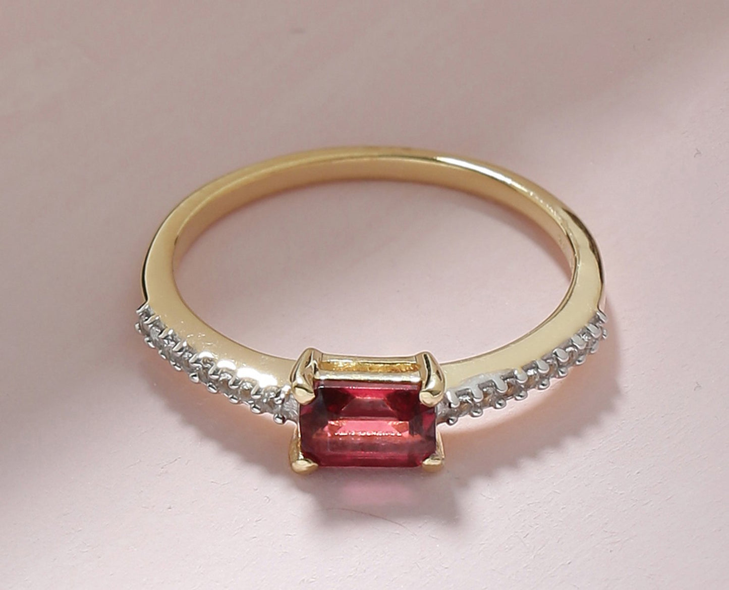 Tiramisu 0.90 Ct Rhodolite Garnet Solid 10k Yellow Gold Ring Jewelry