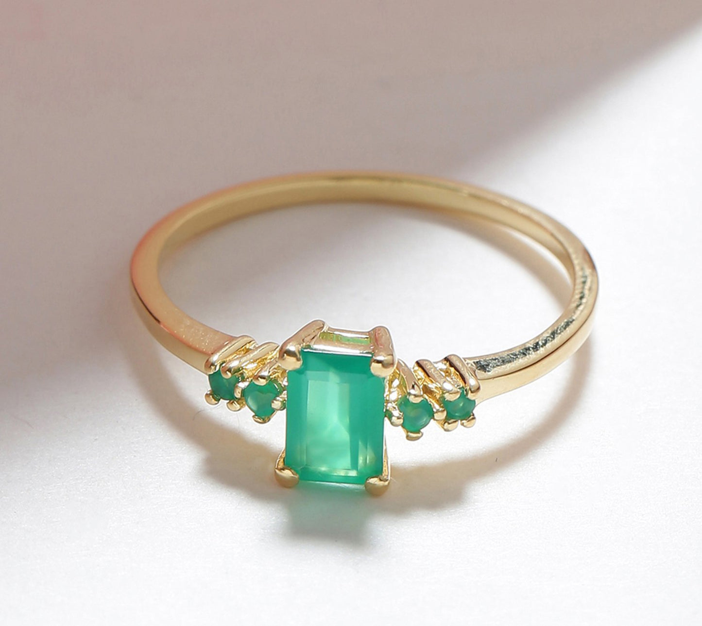 Tiramisu 0.78 Ct Green Onyx Solid 10k Yellow Gold Ring Jewelry