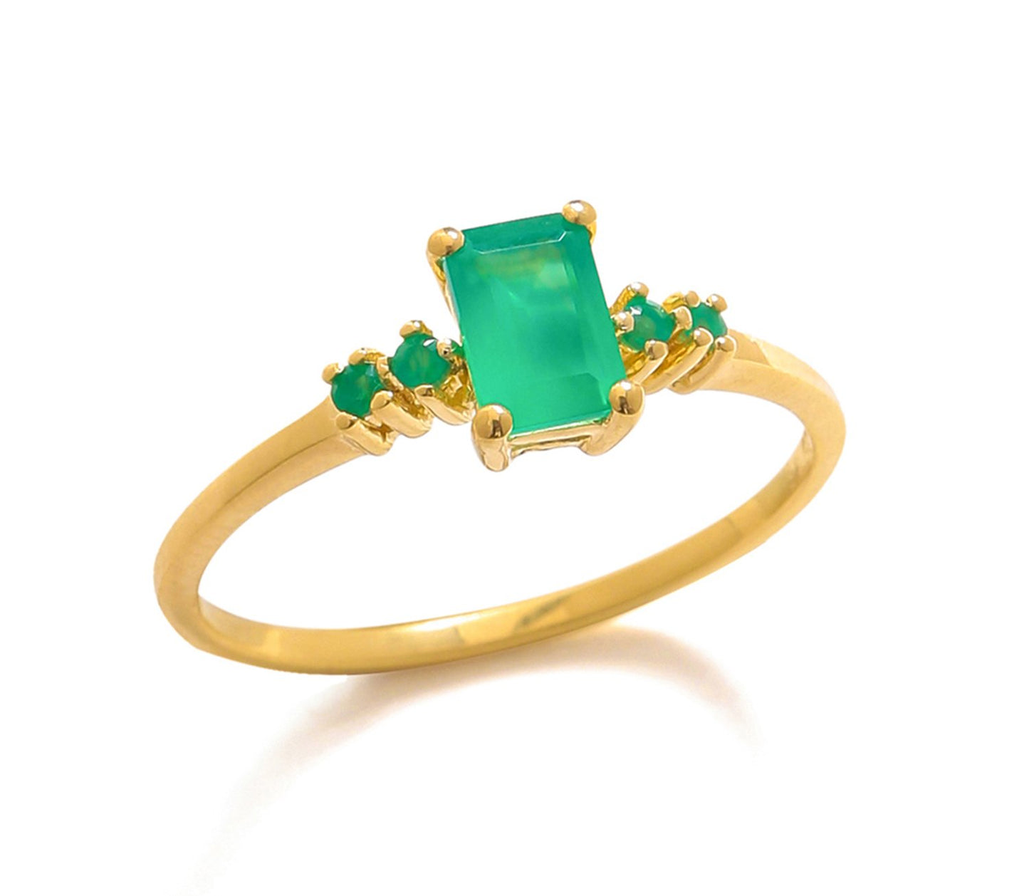 Tiramisu 0.78 Ct Green Onyx Solid 10k Yellow Gold Ring Jewelry