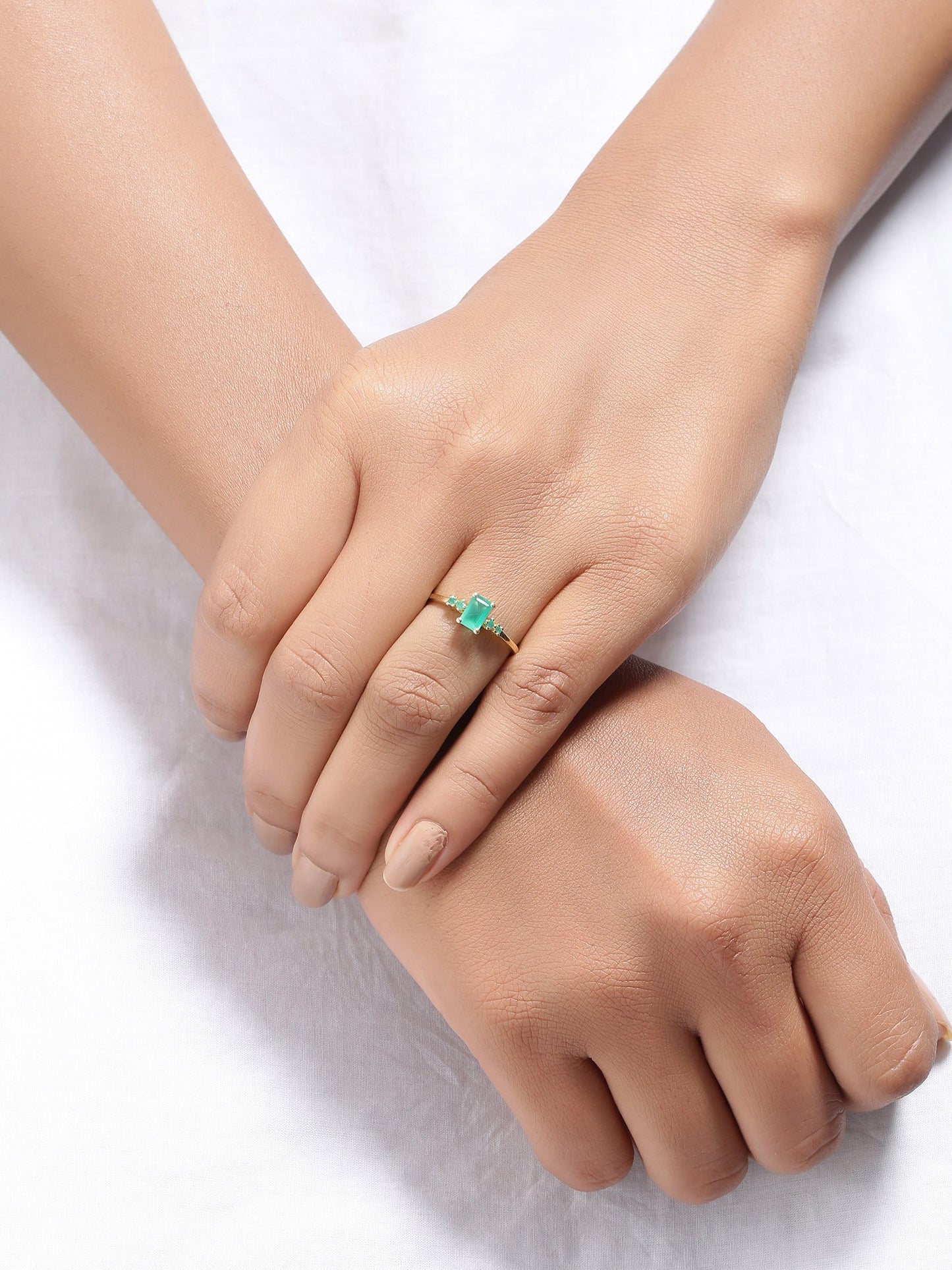 Tiramisu 0.78 Ct Green Onyx Solid 10k Yellow Gold Ring Jewelry