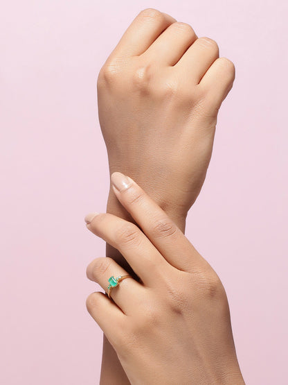 Tiramisu 0.78 Ct Green Onyx Solid 10k Yellow Gold Ring Jewelry