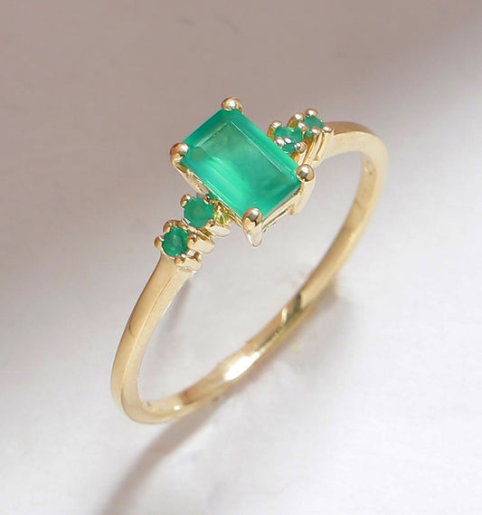 Tiramisu 0.78 Ct Green Onyx Solid 10k Yellow Gold Ring Jewelry