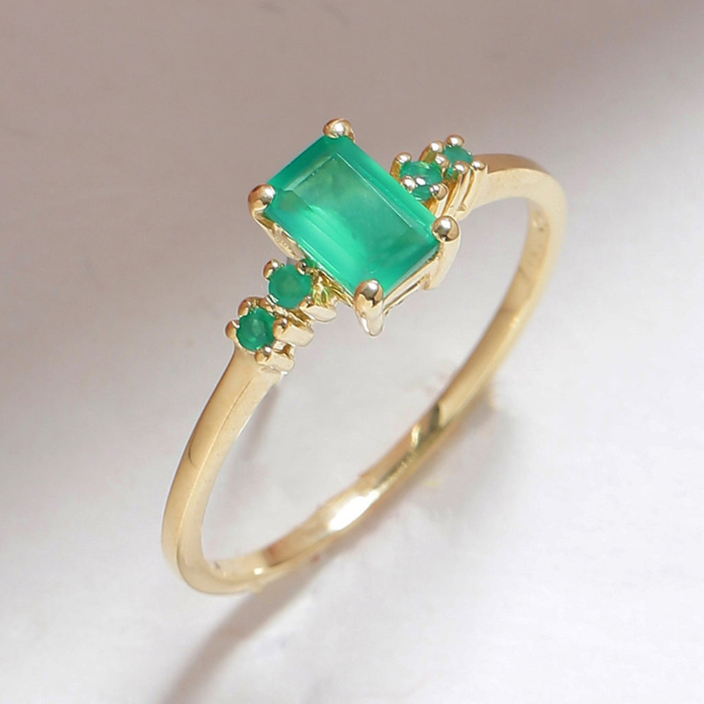 Tiramisu 0.78 Ct Green Onyx Solid 10k Yellow Gold Ring Jewelry