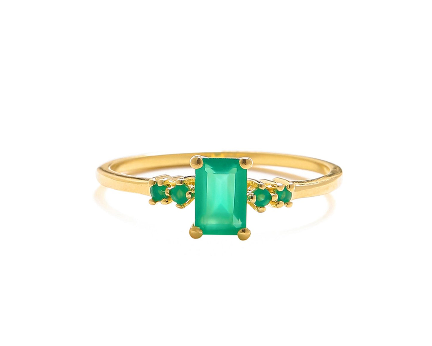 Tiramisu 0.78 Ct Green Onyx Solid 10k Yellow Gold Ring Jewelry