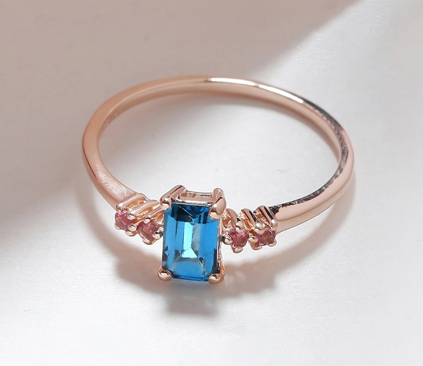 Tiramisu 0.77 Ct London Blue Topaz Pink Tourmaline Solid 10k Rose Gold Ring