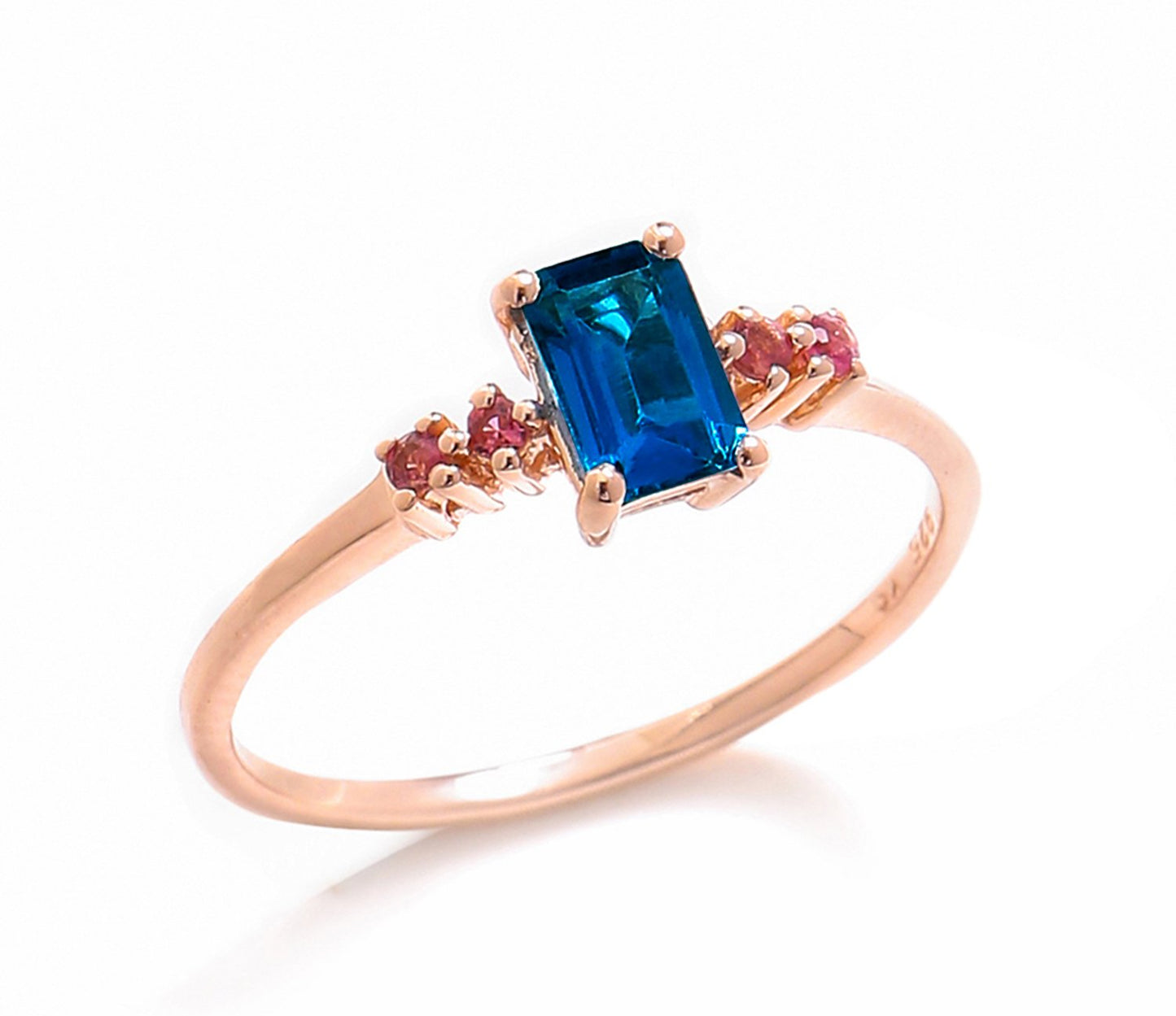 Tiramisu 0.77 Ct London Blue Topaz Pink Tourmaline Solid 10k Rose Gold Ring