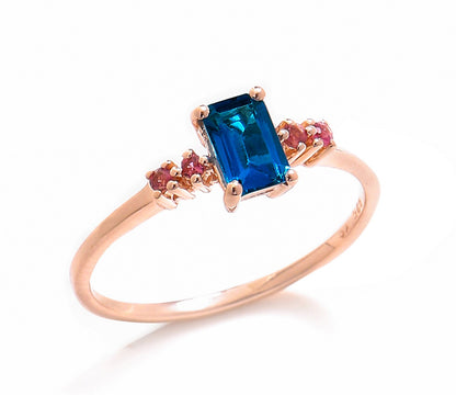 Tiramisu 0.77 Ct London Blue Topaz Pink Tourmaline Solid 10k Rose Gold Ring