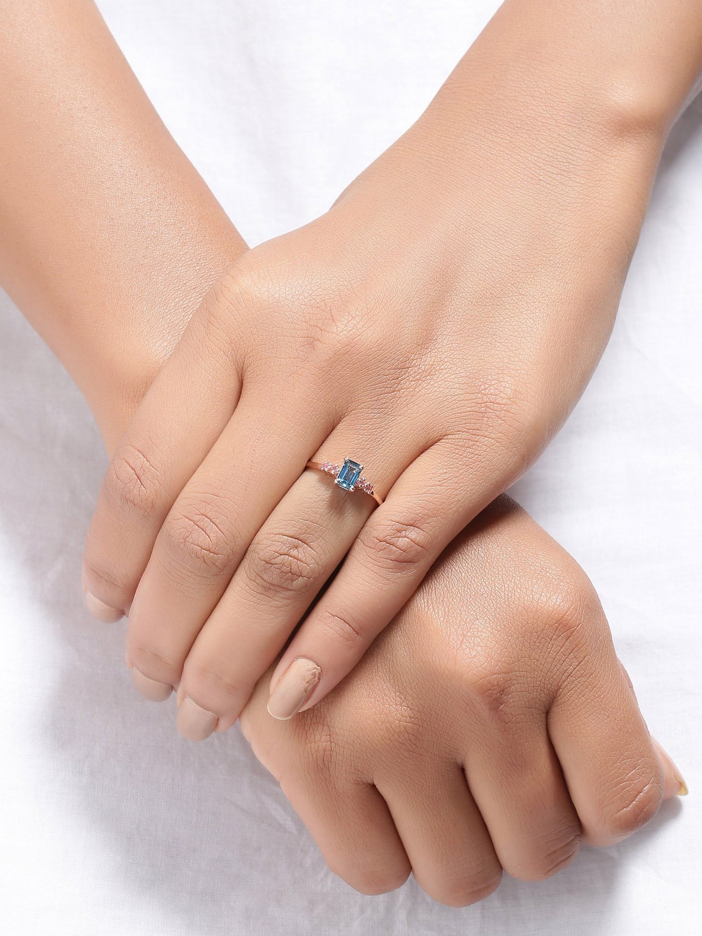 Tiramisu 0.77 Ct London Blue Topaz Pink Tourmaline Solid 10k Rose Gold Ring