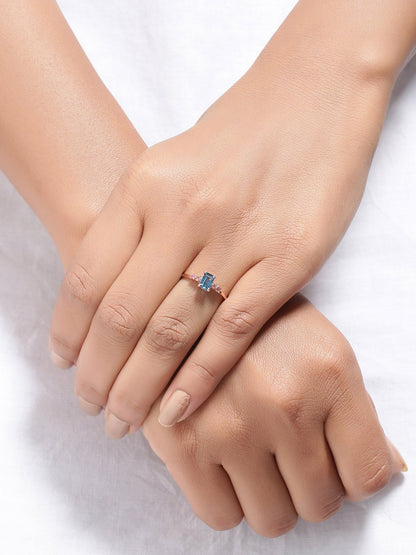 Tiramisu 0.77 Ct London Blue Topaz Pink Tourmaline Solid 10k Rose Gold Ring