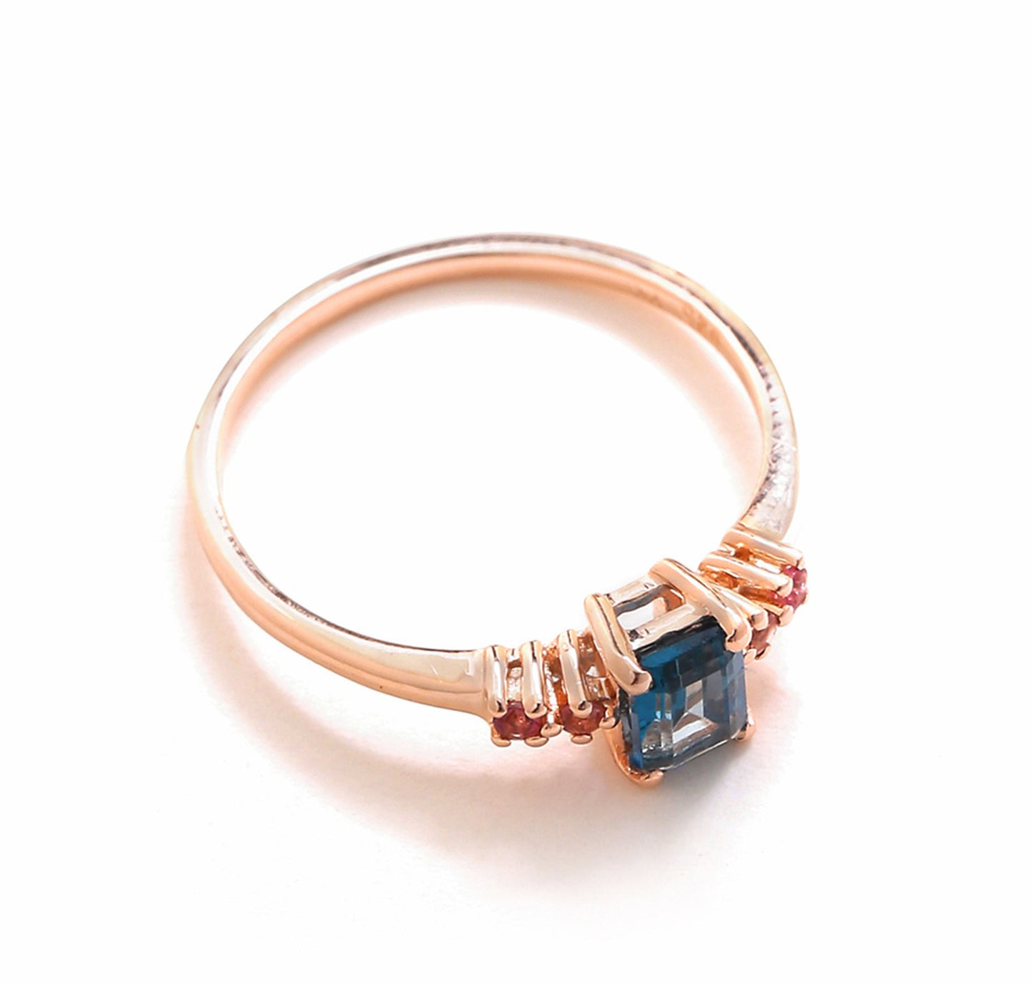 Tiramisu 0.77 Ct London Blue Topaz Pink Tourmaline Solid 10k Rose Gold Ring