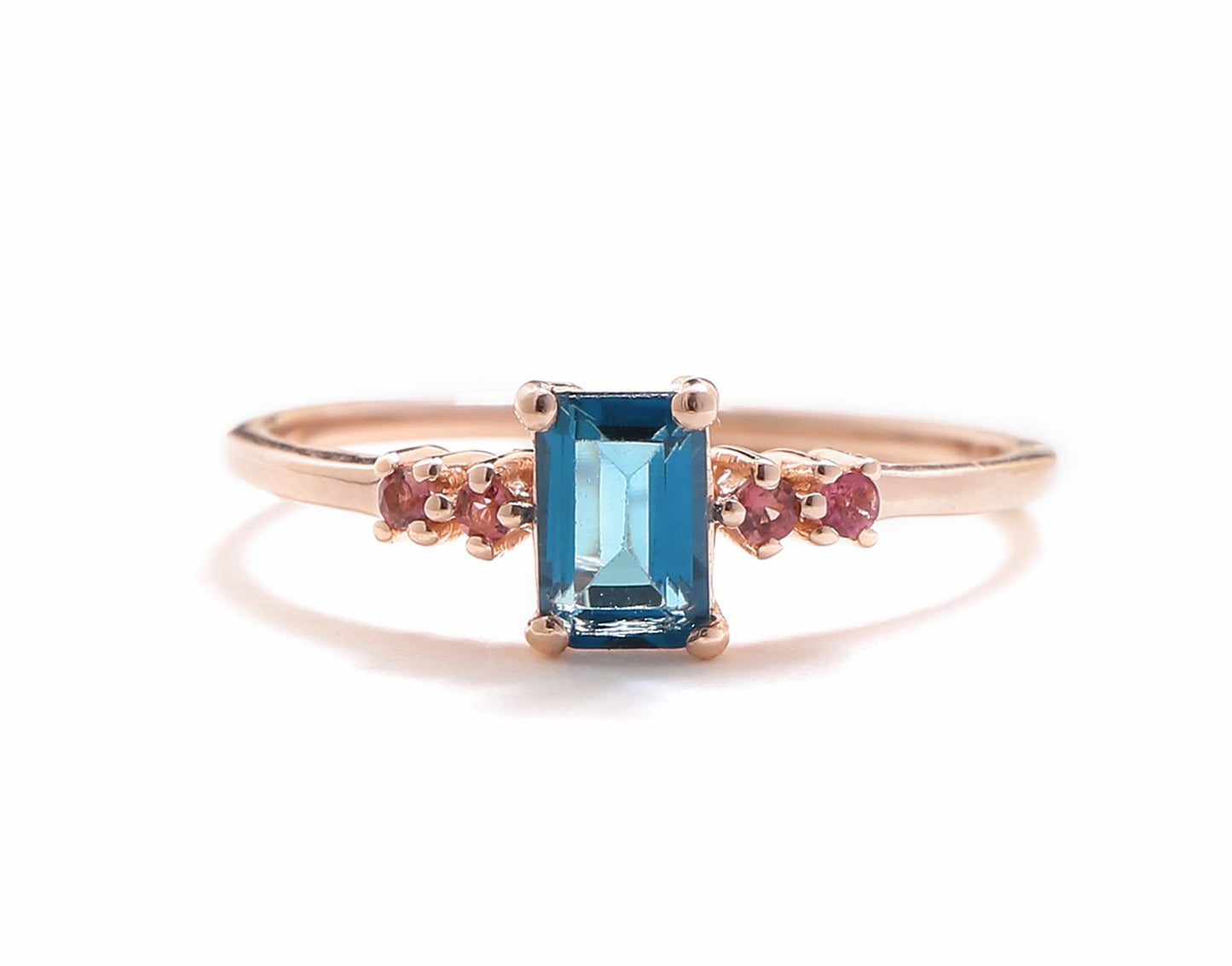 Tiramisu 0.77 Ct London Blue Topaz Pink Tourmaline Solid 10k Rose Gold Ring