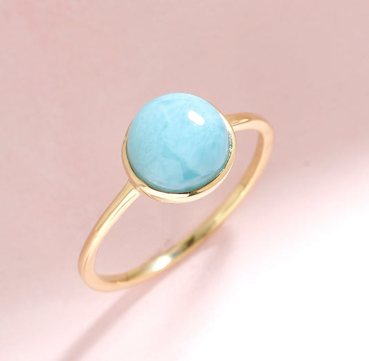 Tiramisu 2.20 Ct Larimar Solid 10k Yellow Gold Ring Jewelry