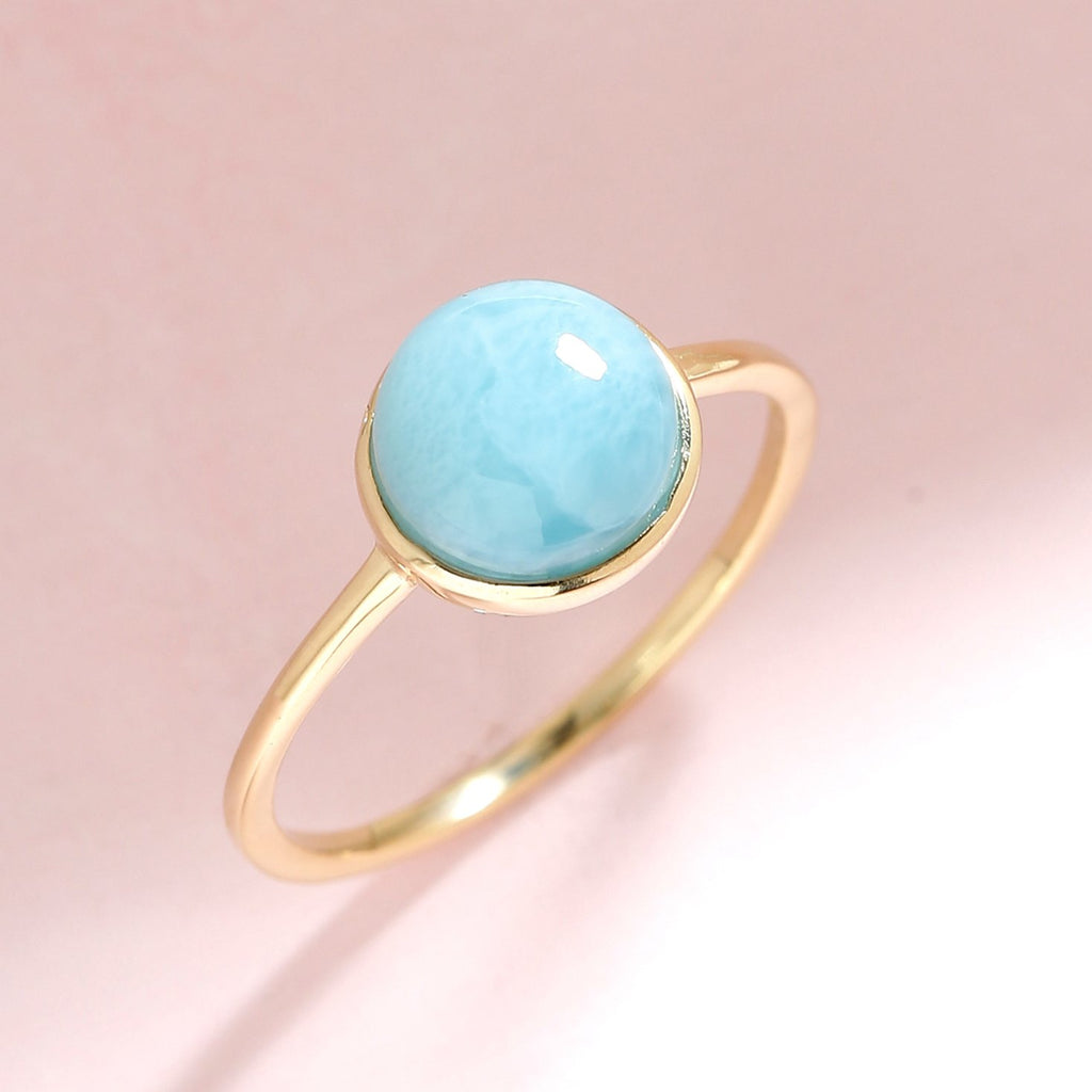 Tiramisu 2.20 Ct Larimar Solid 10k Yellow Gold Ring Jewelry