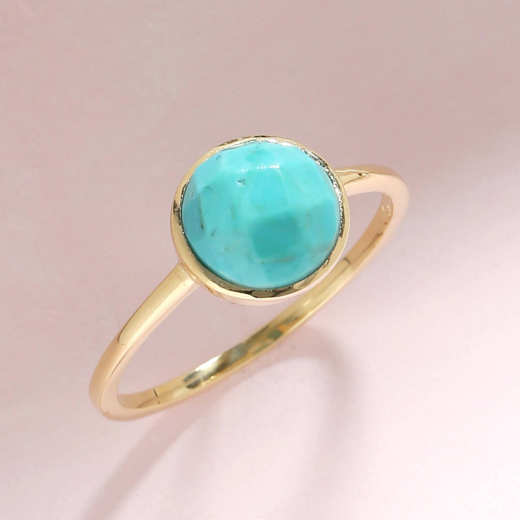 Tiramisu 2.03 Ct Turquoise Solid 10k Yellow Gold Ring Jewelry