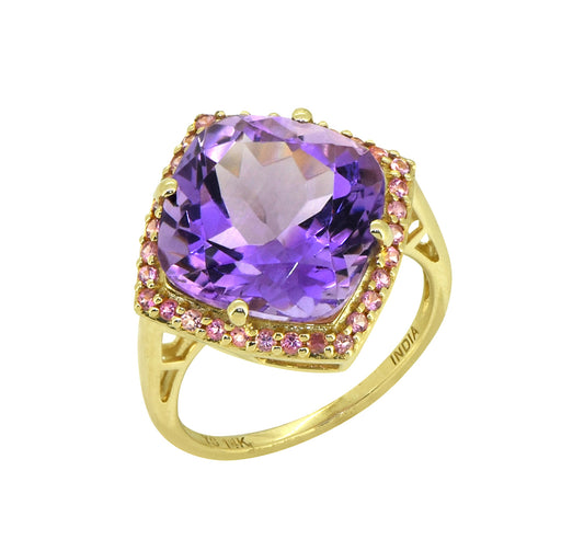 Tiramisu 7.18 ct Amethyst Pink Tourmaline Solid 14k Yellow Gold Ring