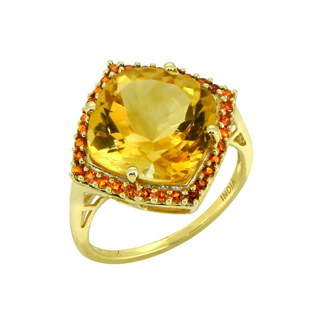 Tiramisu 6.31 ct Citrine Garnet Solid 14k Yellow Gold Gemstone Ring