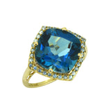 Tiramisu 7.17 ct London Blue Topaz Ring Solid 14k Yellow Gold Jewelry