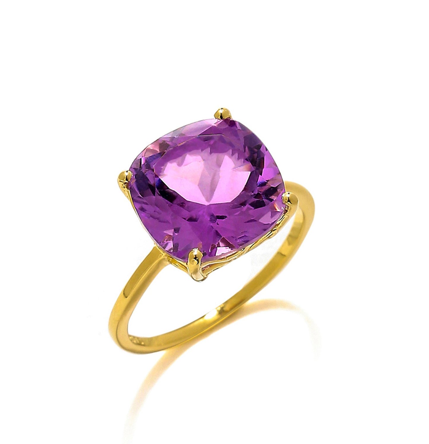 Tiramisu 5.85 Ct Amethyst Solid 10k Yellow Gold Ring Jewelry