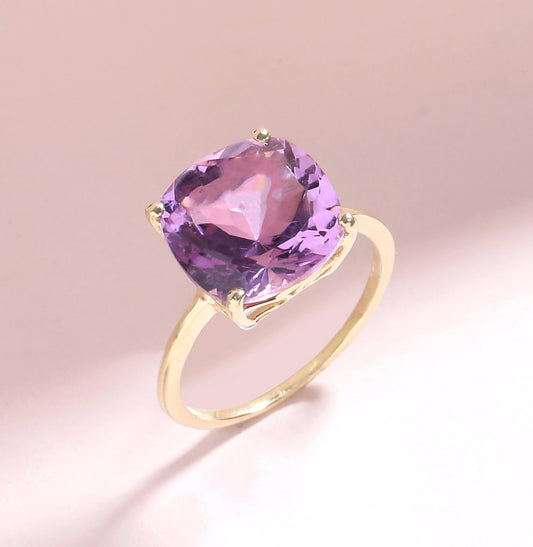 Tiramisu 5.85 Ct Amethyst Solid 10k Yellow Gold Ring Jewelry
