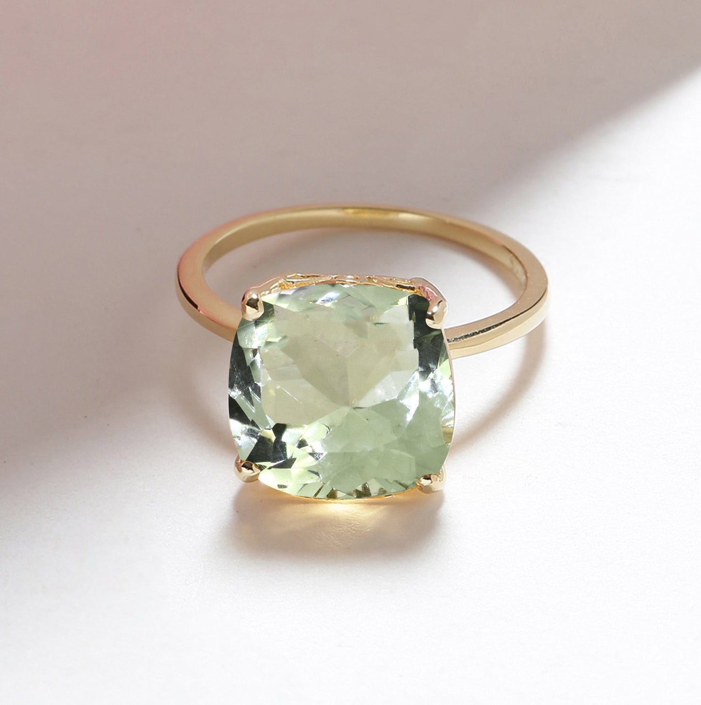 Tiramisu 5.85 Ct Green Amethyst Solid 10k Yellow Gold Ring Jewelry