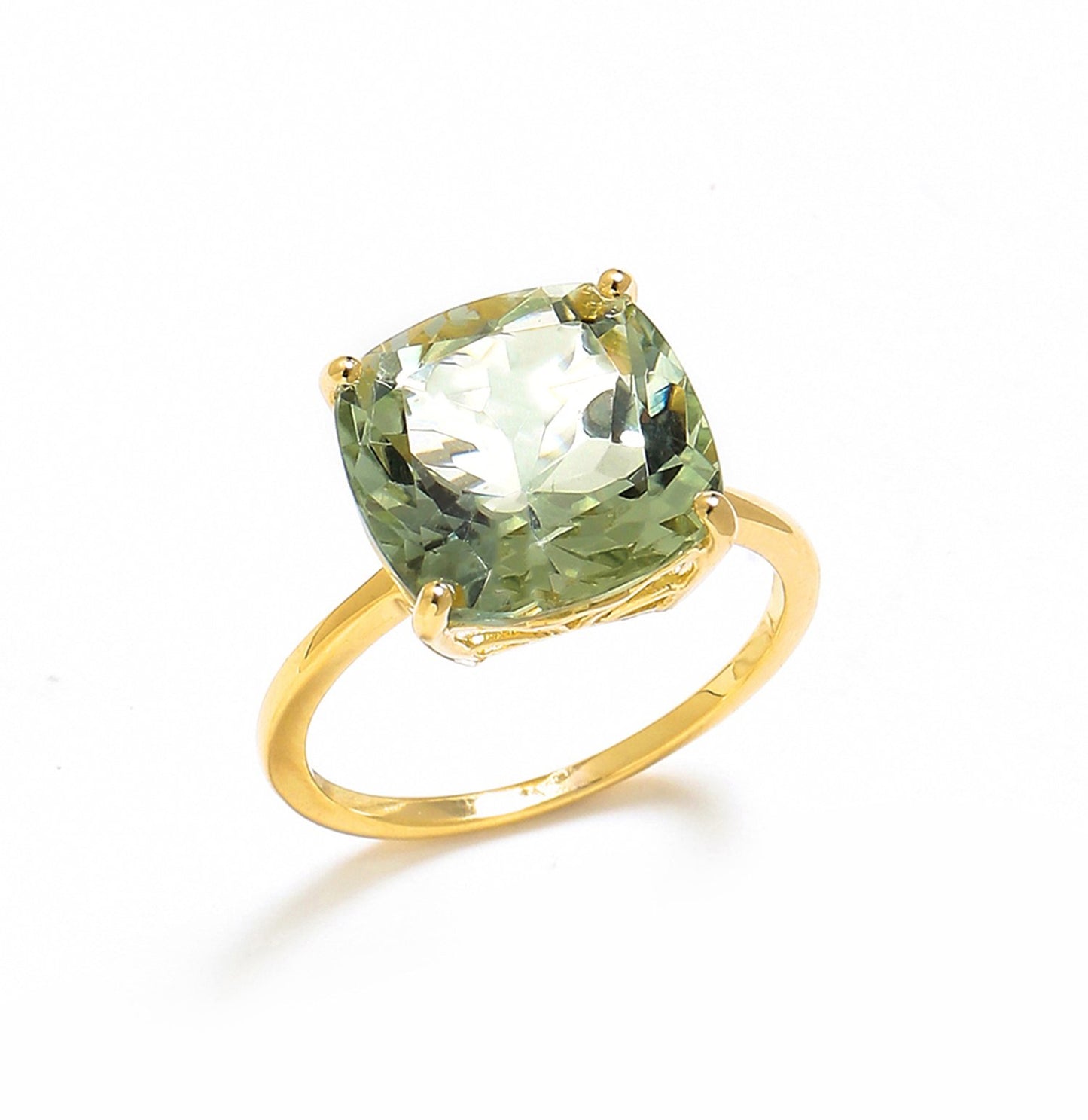 Tiramisu 5.85 Ct Green Amethyst Solid 10k Yellow Gold Ring Jewelry