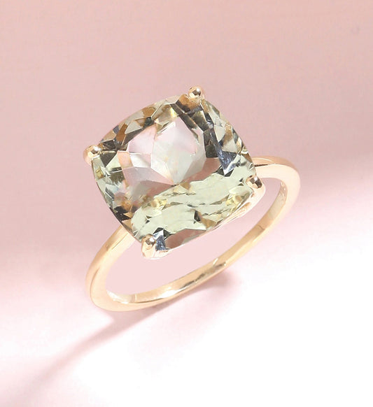 Tiramisu 5.85 Ct Green Amethyst Solid 10k Yellow Gold Ring Jewelry