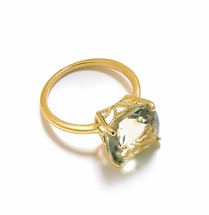 Tiramisu 5.85 Ct Green Amethyst Solid 10k Yellow Gold Ring Jewelry