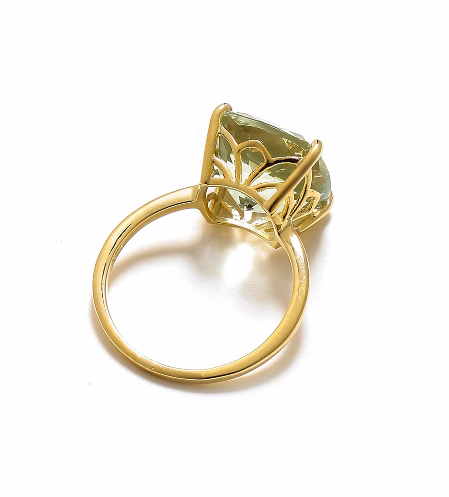 Tiramisu 5.85 Ct Green Amethyst Solid 10k Yellow Gold Ring Jewelry