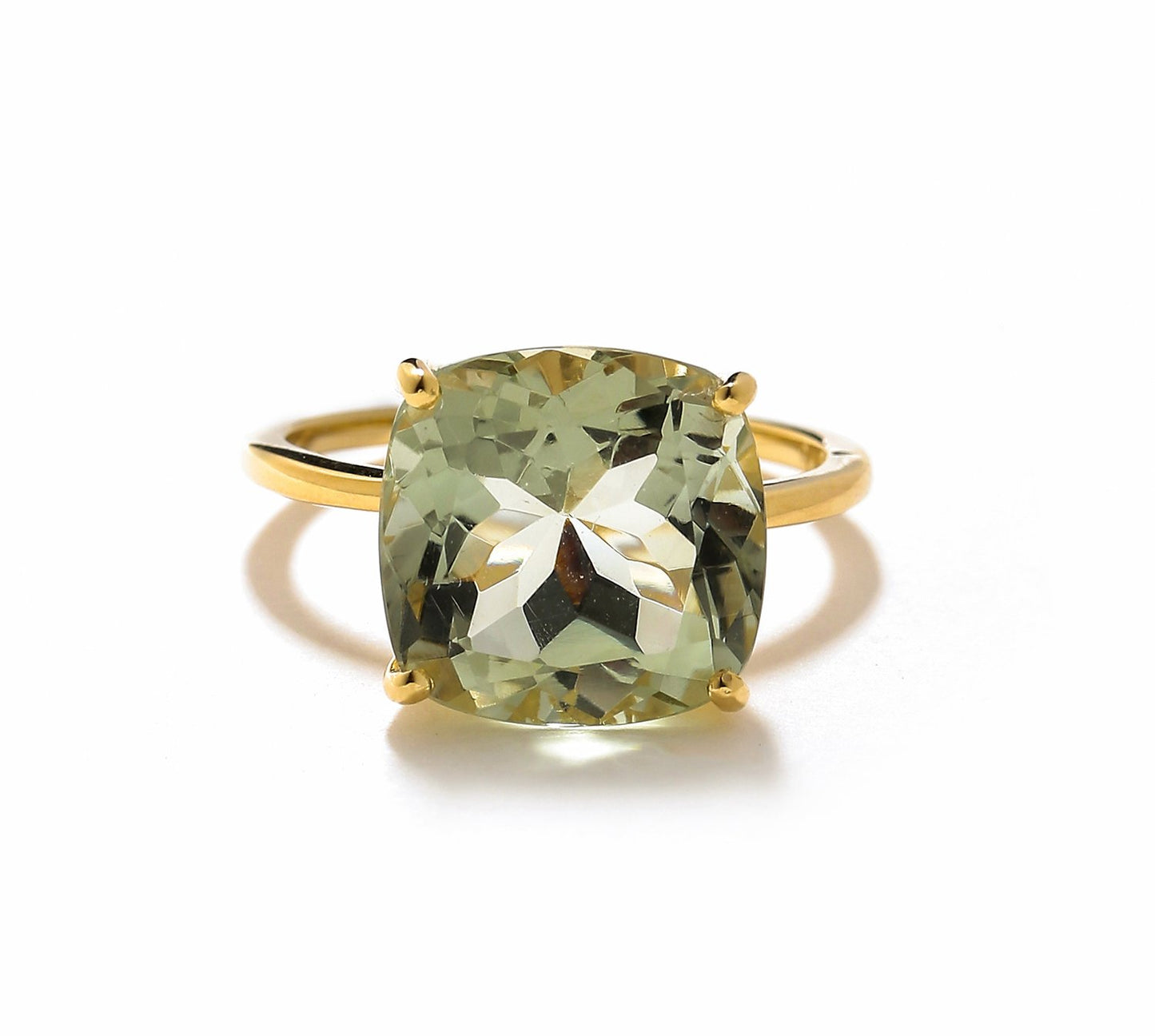 Tiramisu 5.85 Ct Green Amethyst Solid 10k Yellow Gold Ring Jewelry