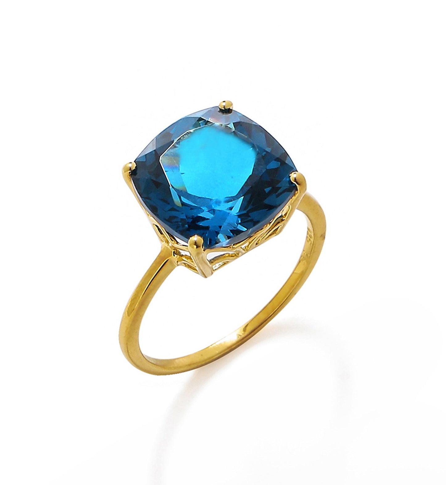 Tiramisu 7.50 Ct London Blue Topaz Solid 10k Yellow Gold Ring Jewelry