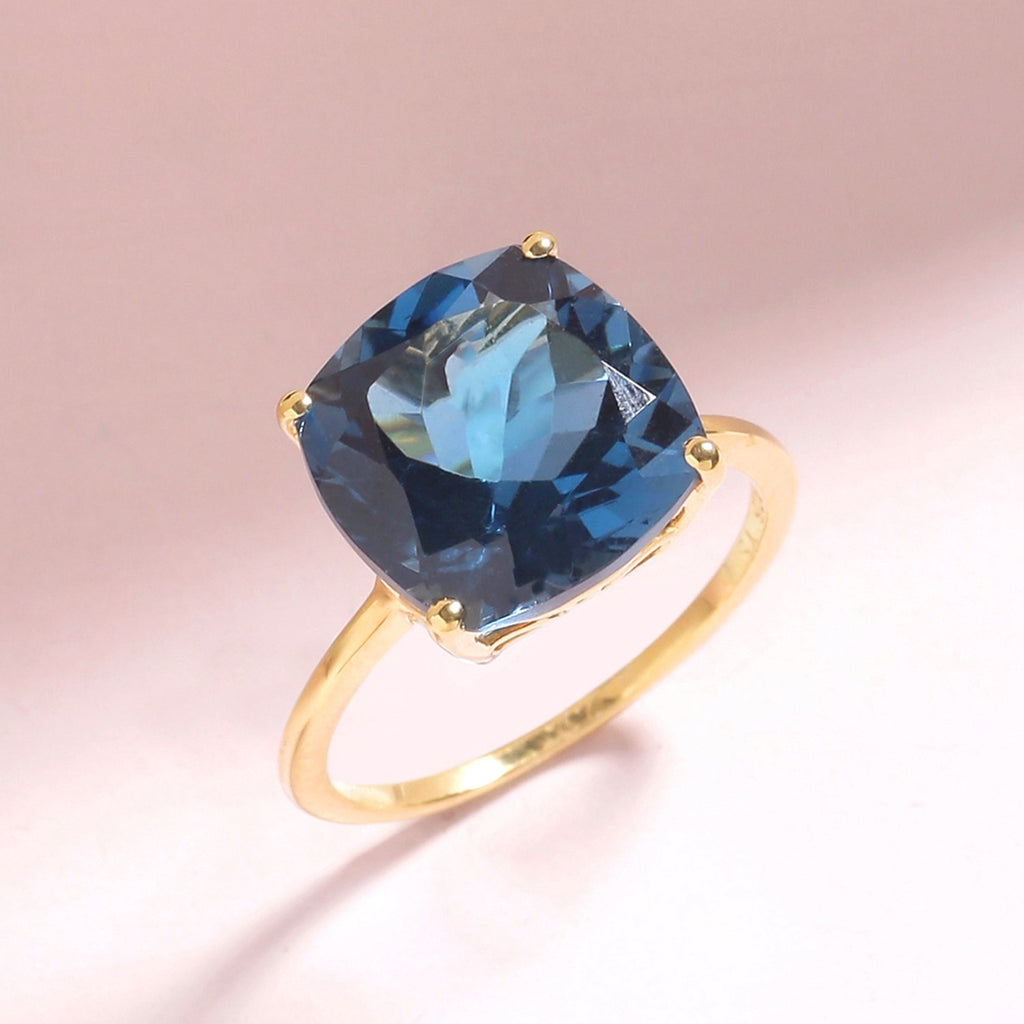 Tiramisu 7.50 Ct London Blue Topaz Solid 10k Yellow Gold Ring Jewelry