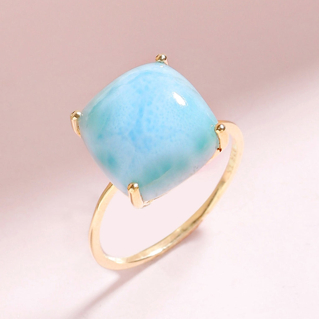 Tiramisu 5.85 Ct Larimar Solid 10k Yellow Gold Ring Jewelry
