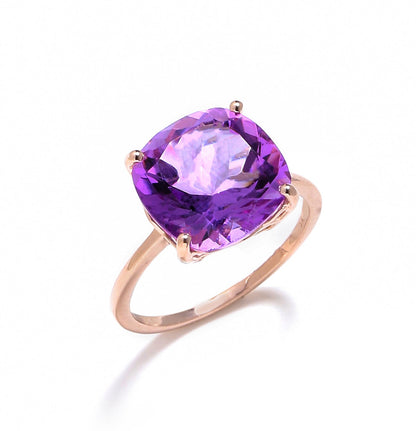 Tiramisu 5.85 Ct Amethyst Solid 10k Rose Gold Ring Jewelry