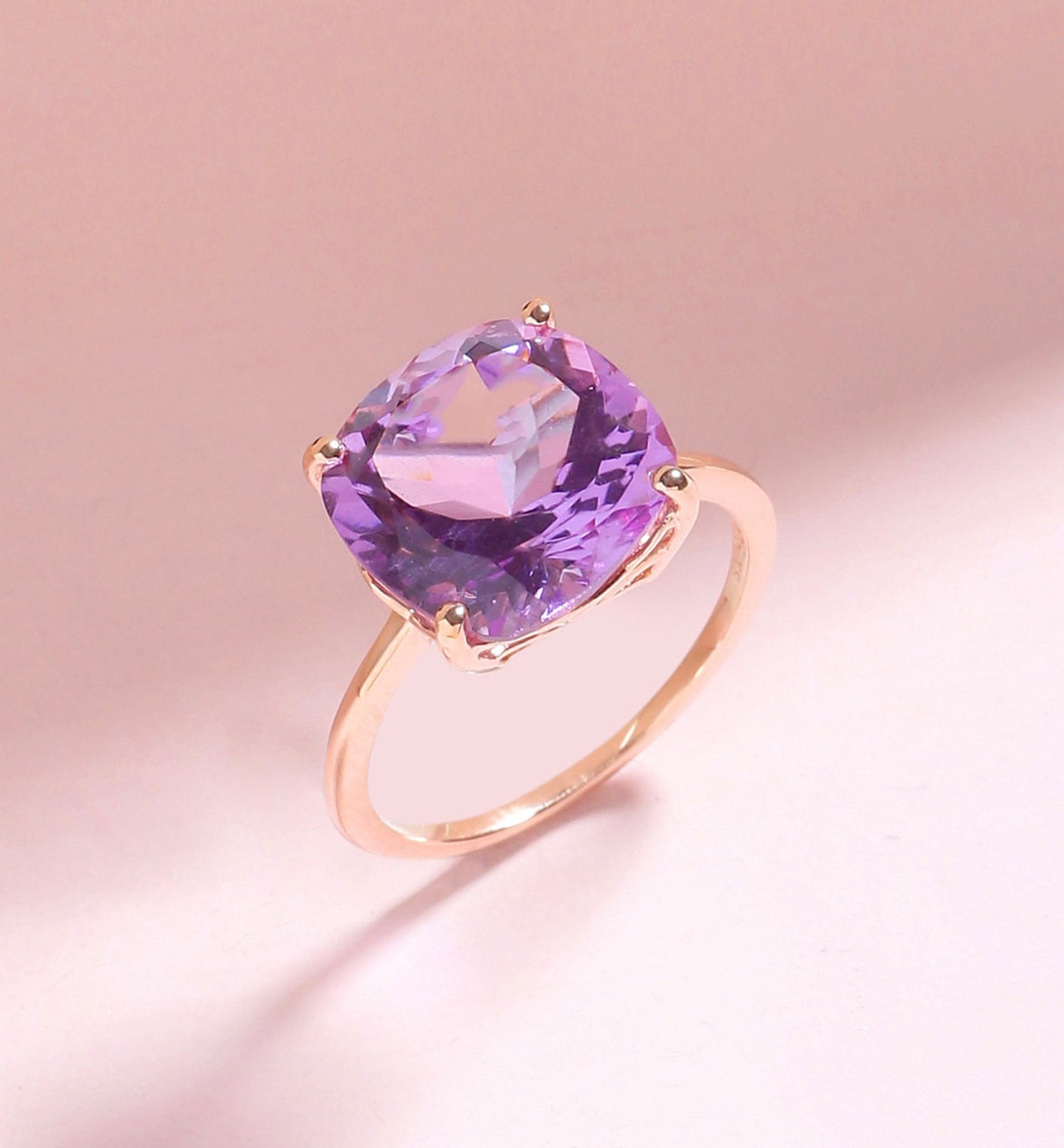 Tiramisu 5.85 Ct Amethyst Solid 10k Rose Gold Ring Jewelry