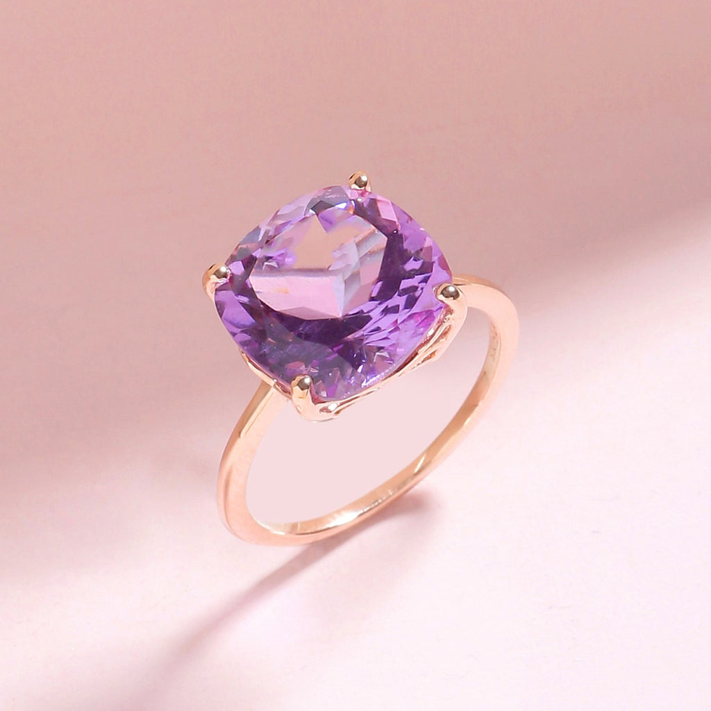Tiramisu 5.85 Ct Amethyst Solid 10k Rose Gold Ring Jewelry