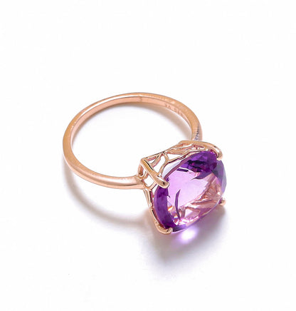 Tiramisu 5.85 Ct Amethyst Solid 10k Rose Gold Ring Jewelry