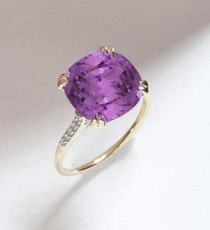 Tiramisu 6.11 Ct Amethyst Solid 10k Yellow Gold Statement Ring Jewelry