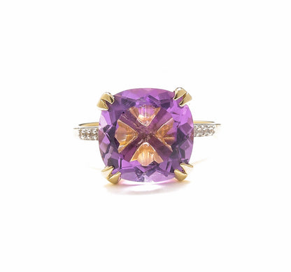 Tiramisu 6.11 Ct Amethyst Solid 10k Yellow Gold Statement Ring Jewelry