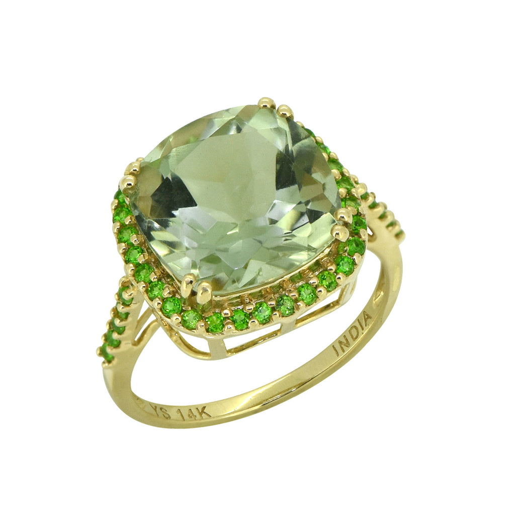 Tiramisu Solid 14k Yellow Gold Green Amethyst Ring (6.98 ct)
