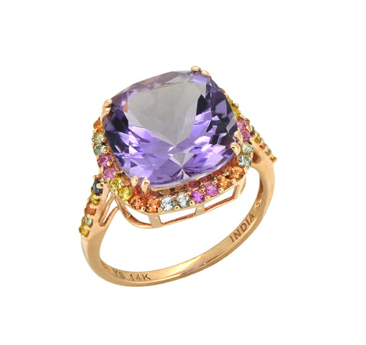 Tiramisu Solid 14k Rose Gold Pink Amethyst Ring 6.98 ct