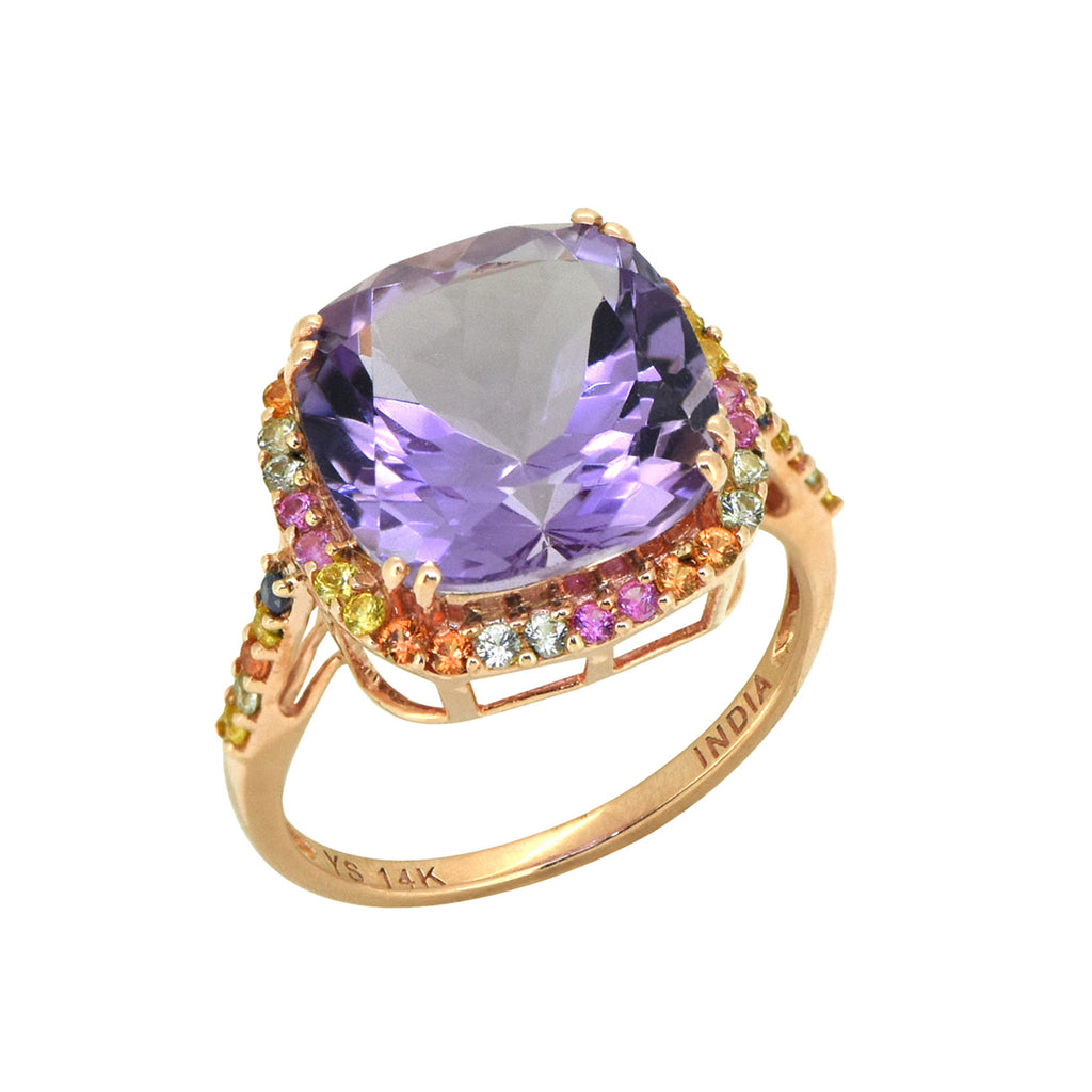 Tiramisu Solid 14k Rose Gold Pink Amethyst Ring 6.98 ct