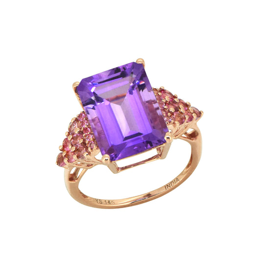 Tiramisu Solid 14k Rose Gold Amethyst Ring (8.95 ct)