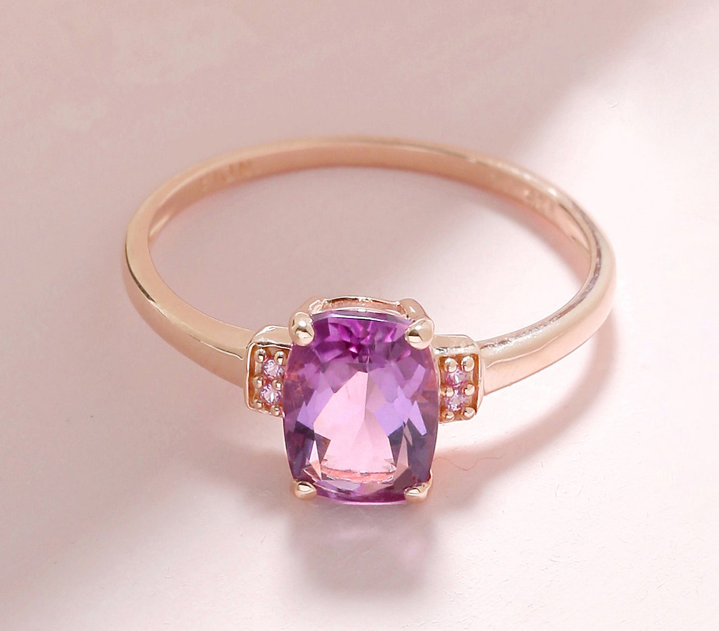 Tiramisu 1.32 Ct Amethyst Pink Sapphire Solid 10k Rose Gold Ring