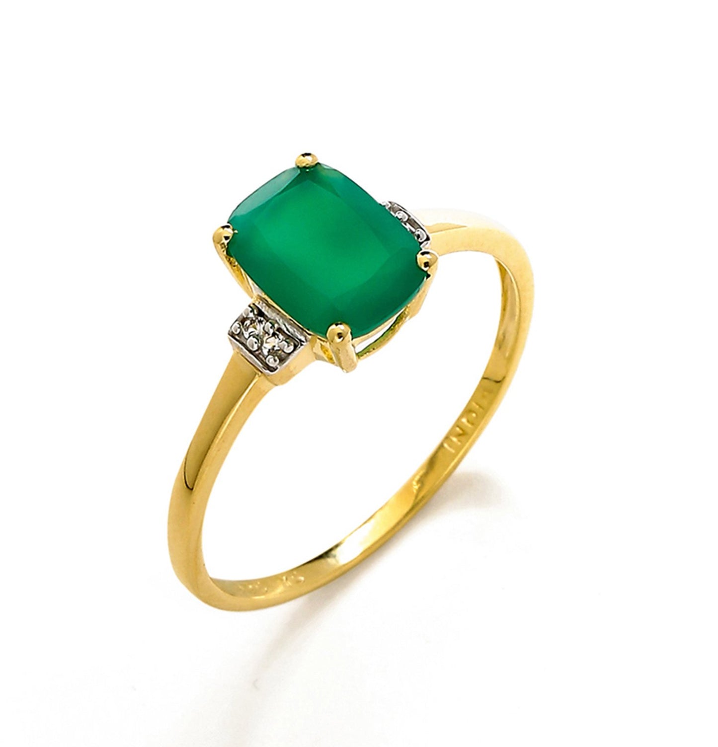 Tiramisu 1.32 Ct Green Onyx White Topaz Solid 10k Yellow Gold Ring