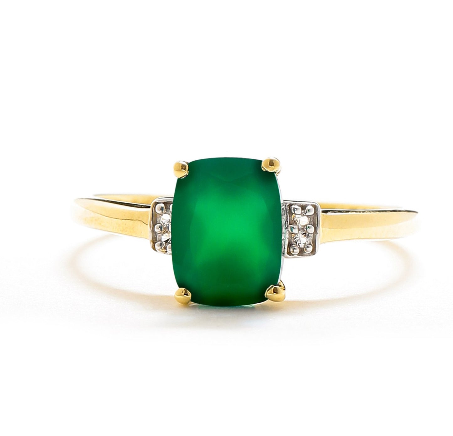 Tiramisu 1.32 Ct Green Onyx White Topaz Solid 10k Yellow Gold Ring