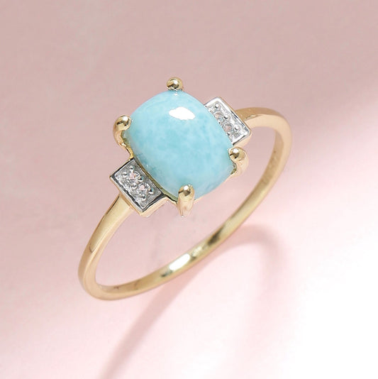 Tiramisu 1.42 Ct Larimar White Topaz Solid 10k Yellow Gold Ring Jewelry
