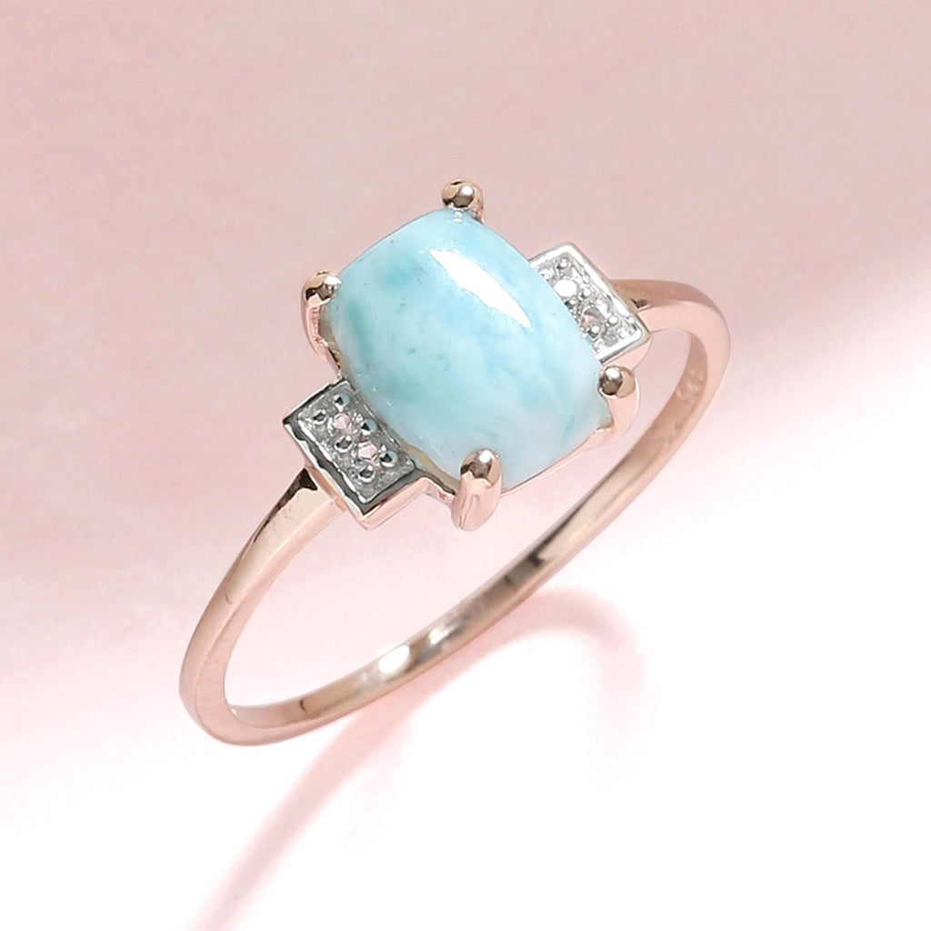 Tiramisu 1.42 Ct Larimar White Topaz Solid 10k Rose Gold Ring Jewelry