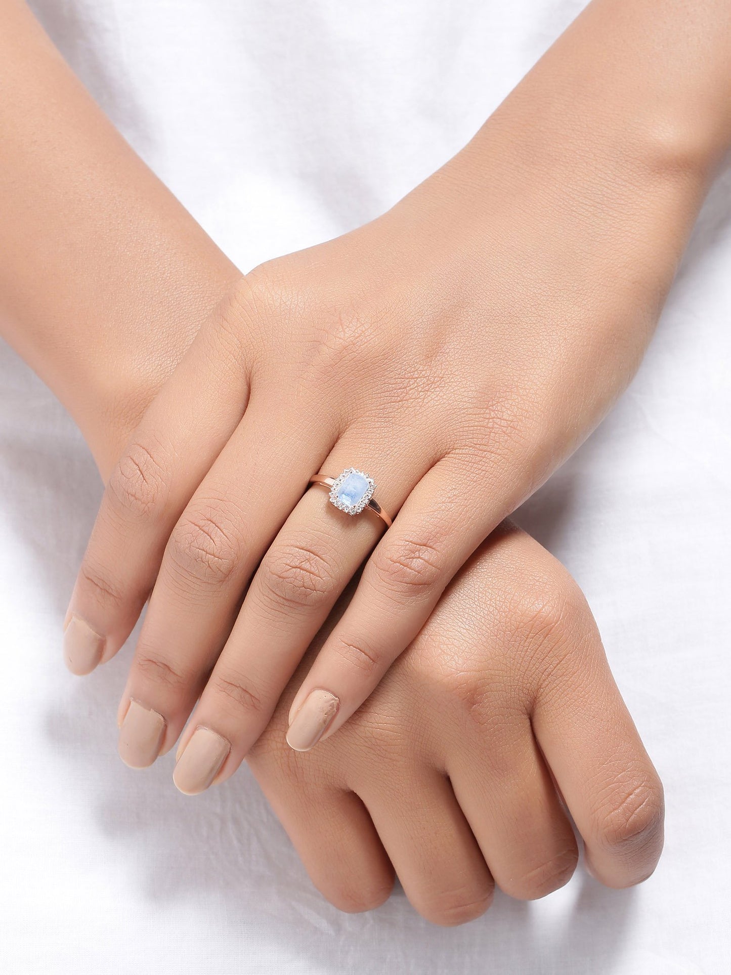 Tiramisu 1.52 Ct Moonstone Solid 10k Rose Gold Ring Jewelry