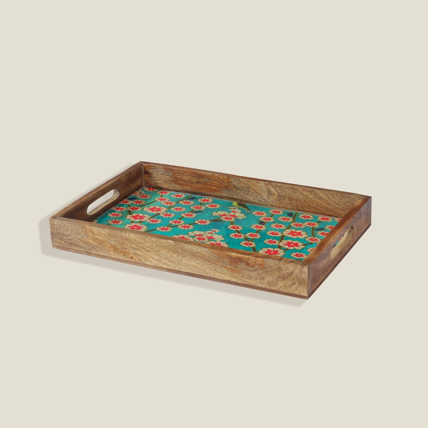 Blissful Blooms Resin And Wood Decorative Trays- Set of 3